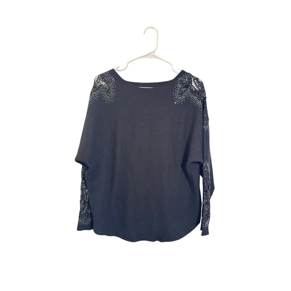 LIV Milano Women’s Large Black Sweater – Gem Embellished